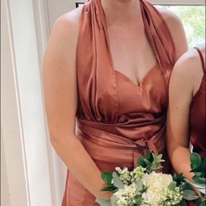 Revelry: Devan Convertible Satin Dress - Desert Rose